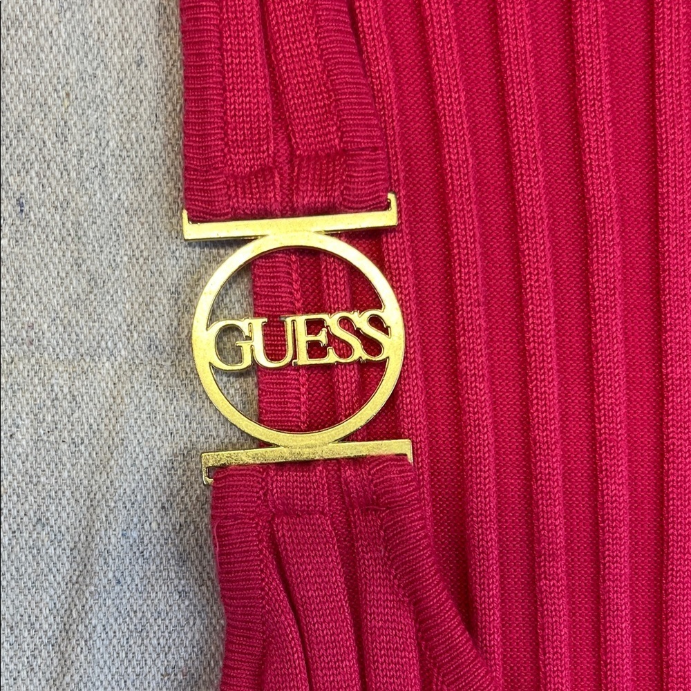 GUESS Hot Pink Ribbed Bodycon Dress Gold Logo Hardware Size S - Picture 3 of 6